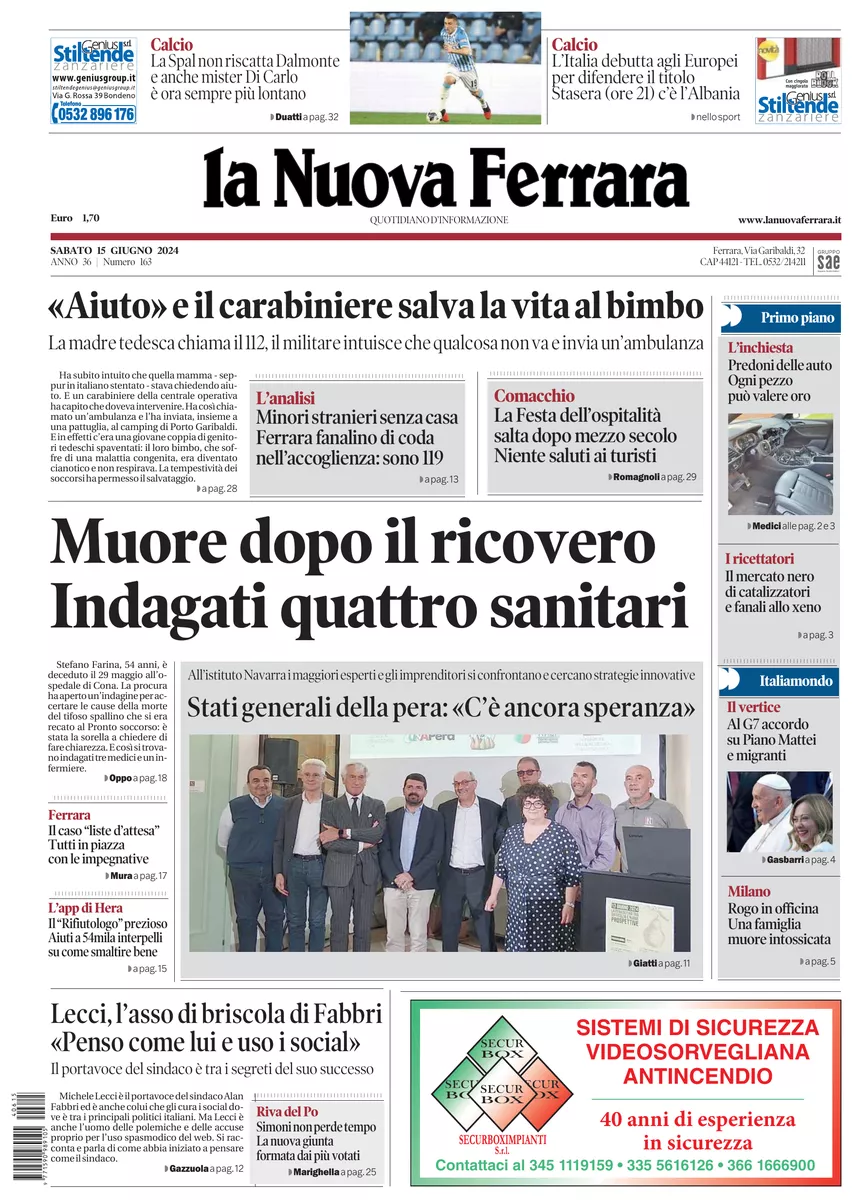 Prima-pagina-nuova ferrara-oggi-edizione-del-2024-06-15